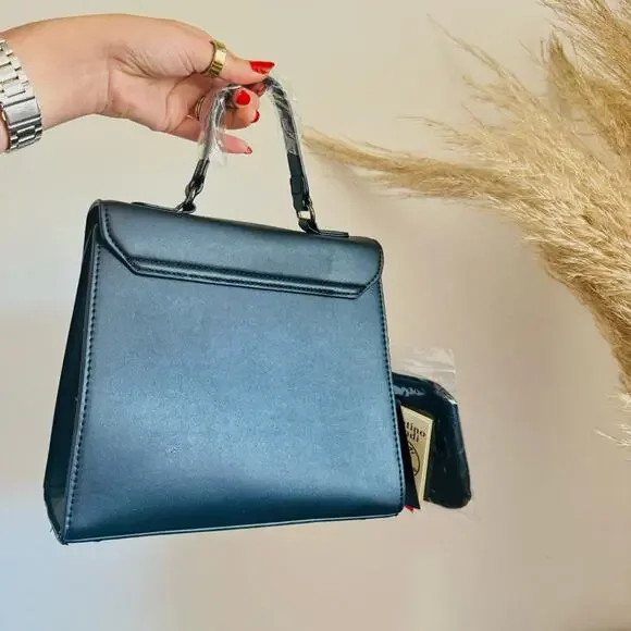 NEW ORLANDI VALENTINO Black Gunmetal Silver Stud Studded Crossbody Bag Purse - Picture 6 of 15